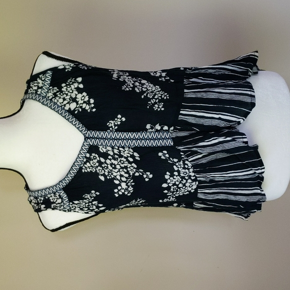 Patrons of Peace Tops - Patrons of Peace Floral Striped High Low Boho Top S White Blue